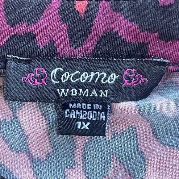 Cocomo Woman Blouse Plus Size 1X Pleated Vneck Short Sleeve Animal Print - Picture 5 of 10